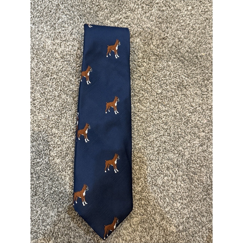 David Barrato Original Dog Tie Co. Green Blue Boxer Embroidered Dog Neck tie VTG